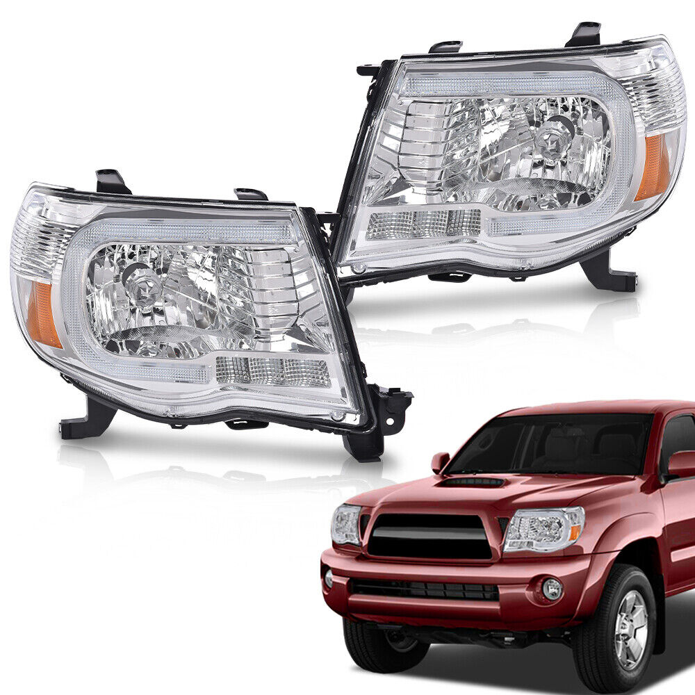 NEW Pair Clear LED Tube DRL Headlights Fit For 2005-2011 Toyota Tacoma 