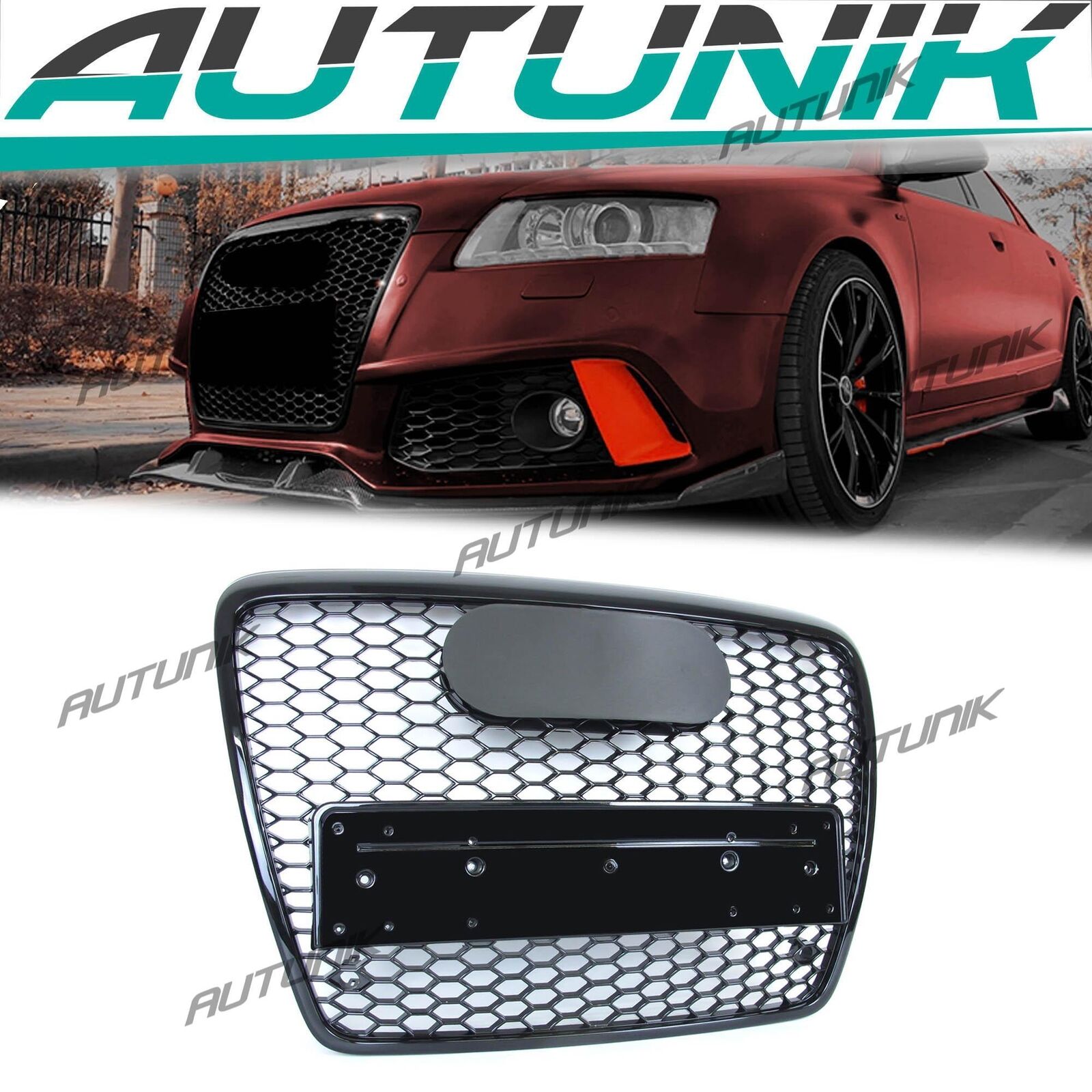 Glossy Black Honeycomb Front Mesh Grille for Audi A6 C6 2005-2011