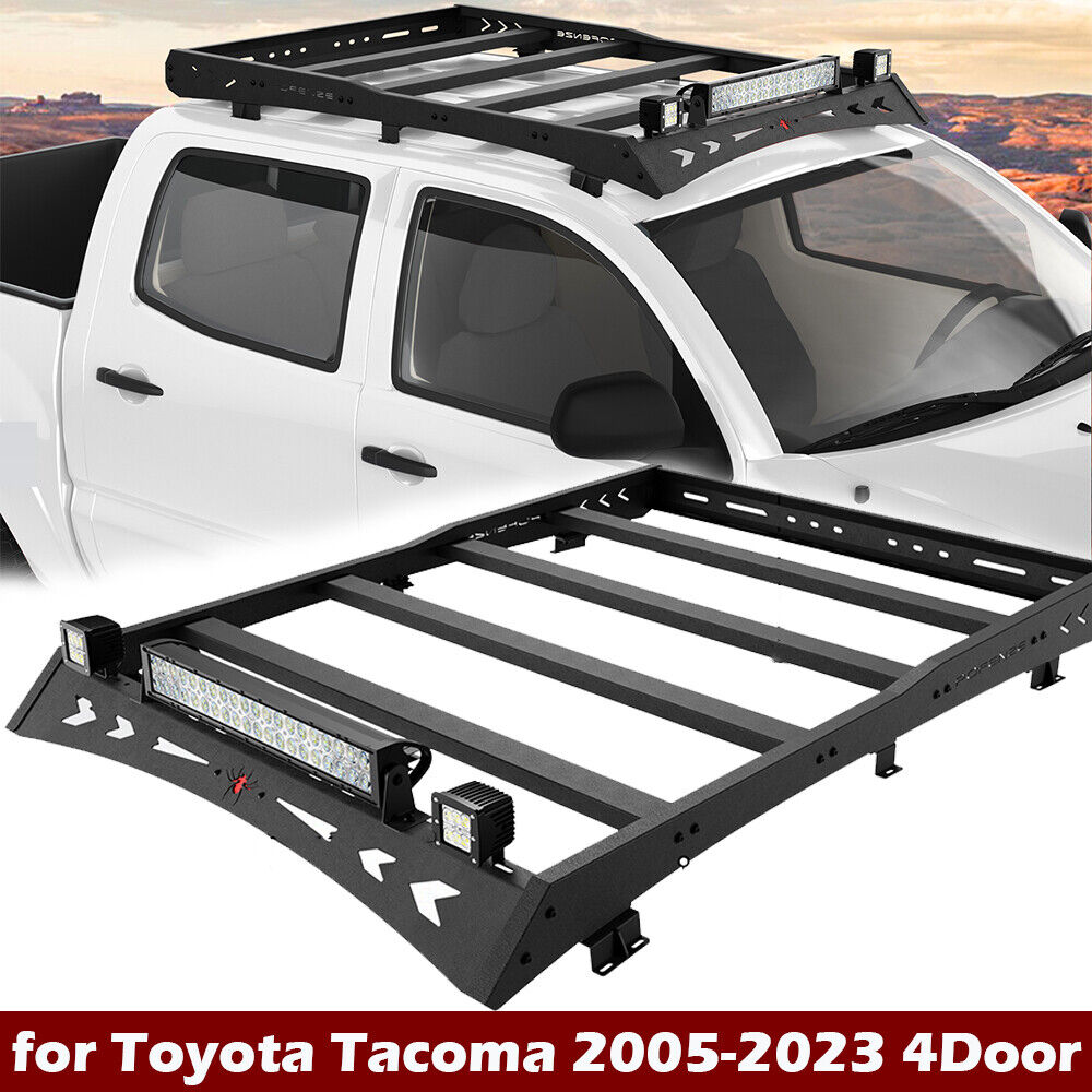 Steel Roof Cargo Rack w/ Light For Toyota Tacoma 2005-2023 Double Cab Basket