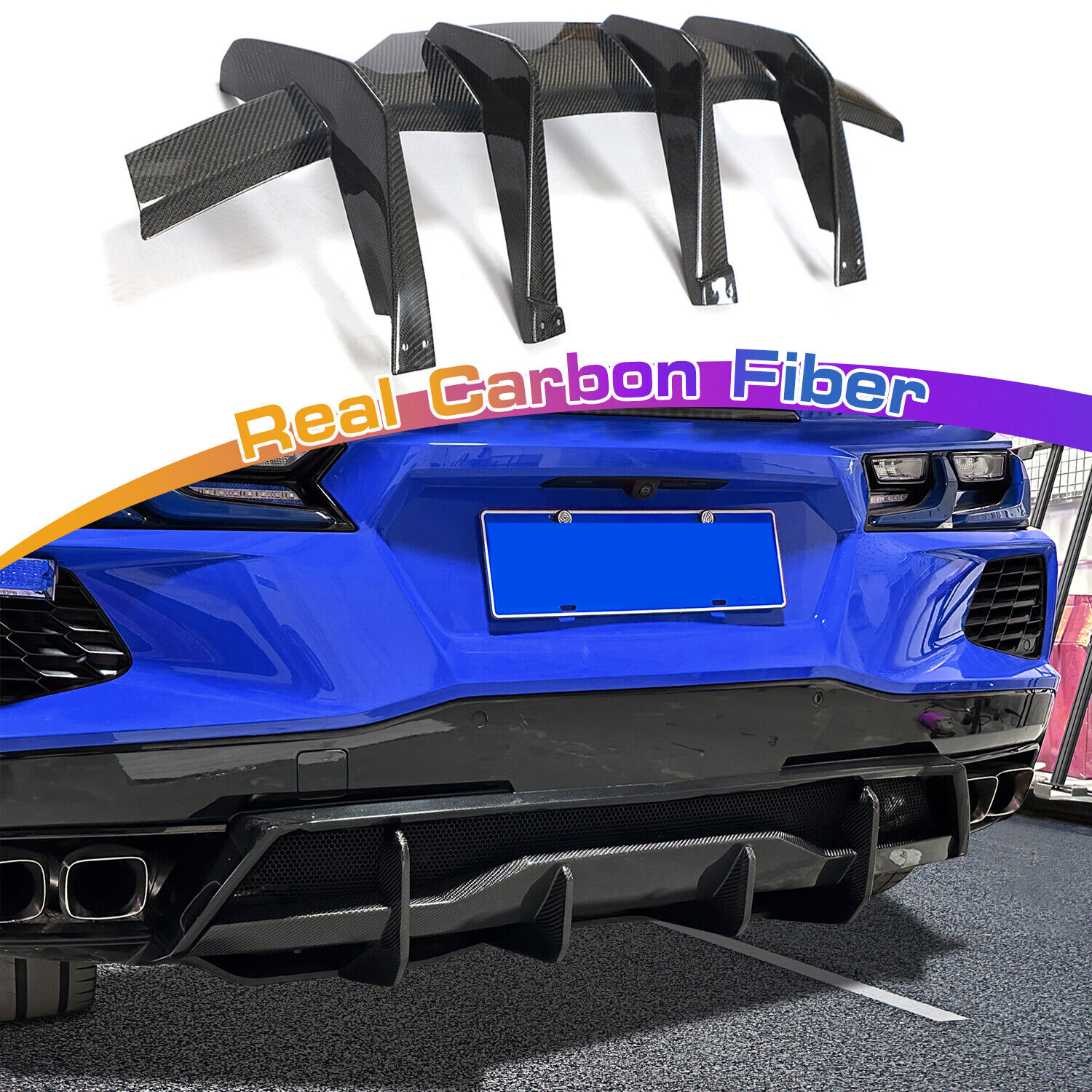 For 2020-2024 Chevy Corvette C8 Stingray Rear Bumper Diffuser Real Carbon Fiber