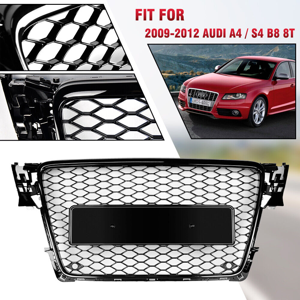 For 2009 2010 2011 2012 Audi A4 S4 B8 Black Decorative Front Mesh RS4 Grille