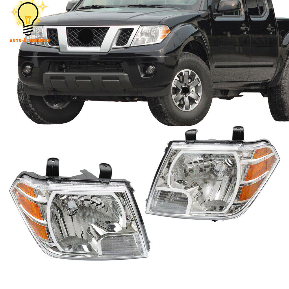 For 2009-2021 Nissan Frontier Headlights Headlamps Driver&Passenger Side Chrome