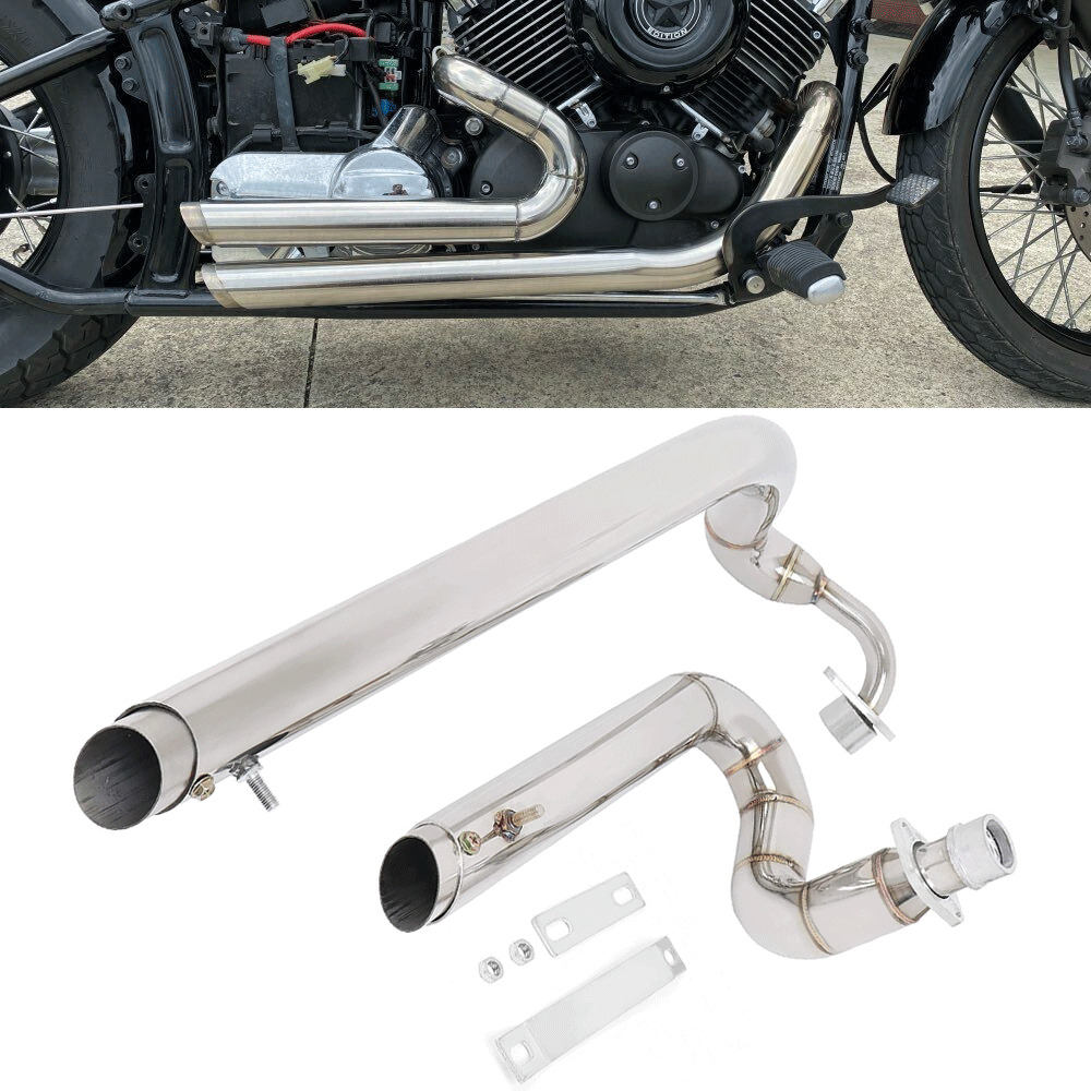 Shortshots Staggered Exhaust Pipes Chrome For Yamaha V Star 650 XVS650 Dragstar
