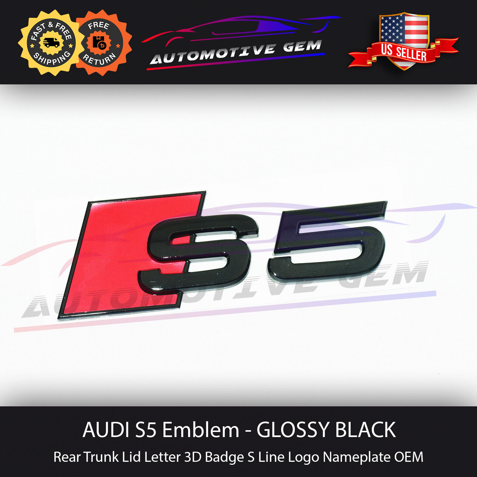 Audi S5 Emblem GLOSS BLACK Rear Trunk Lid Letter Badge S Line Logo Nameplate
