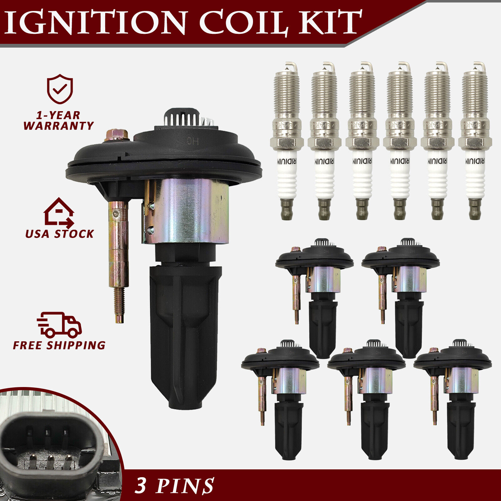 6pcs Ignition Coil & 6pcs Iridium Spark Plug for GMC Canyon Envoy UF303