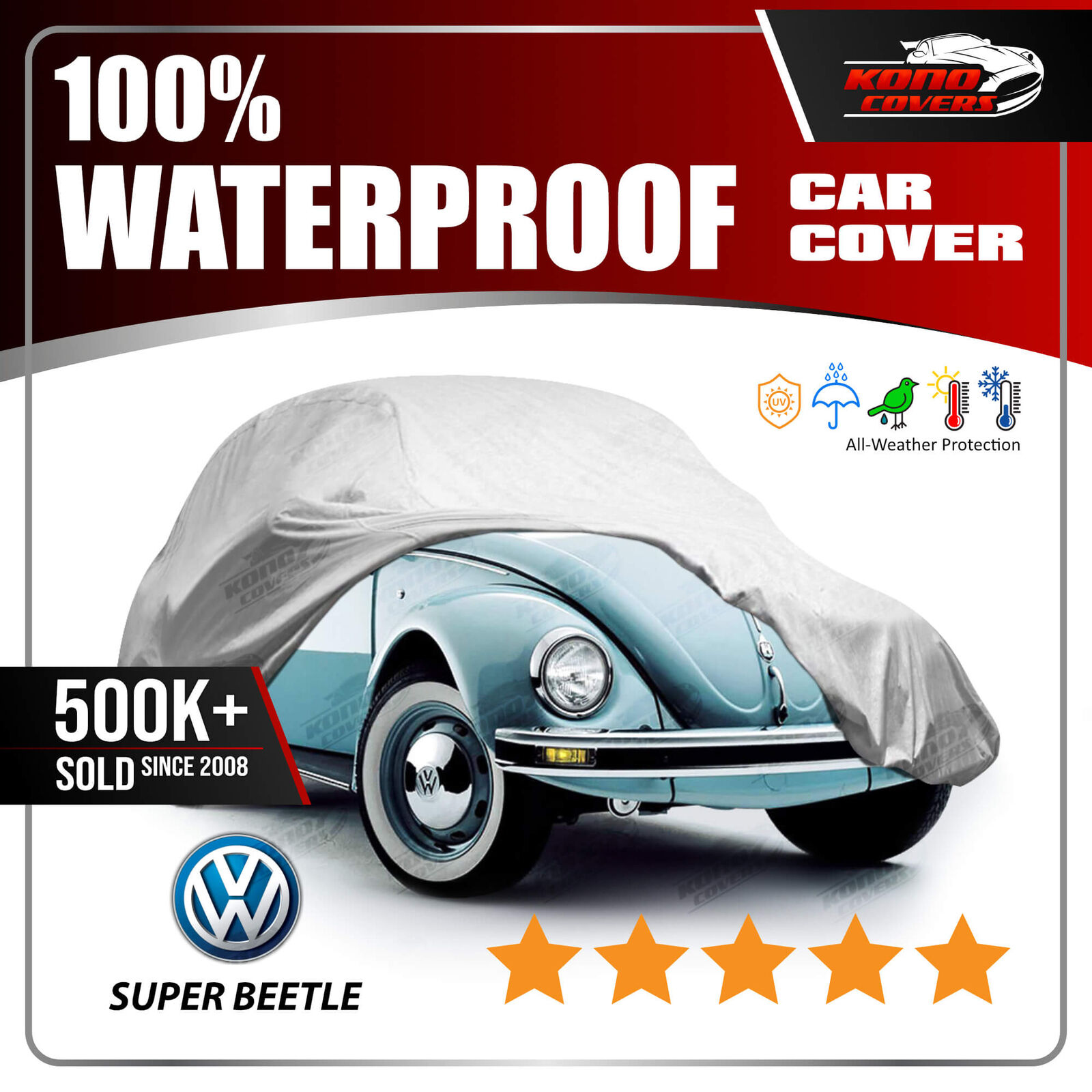 Classic Volkswagen Super Beetle 6 layer Car Cover Water Proof Rain Snow Sun Dust