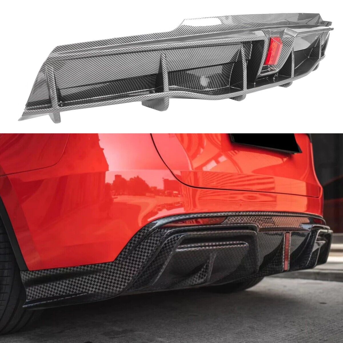 Rear Bumper Diffuser With Light Fits For Tesla Model Y 2020-2023 Carbon Fibre