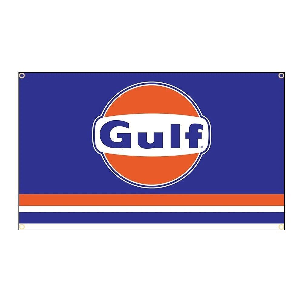 Gulf fuel gas Flag Banner 3ft x 5ft advertising racing gt40 mustang