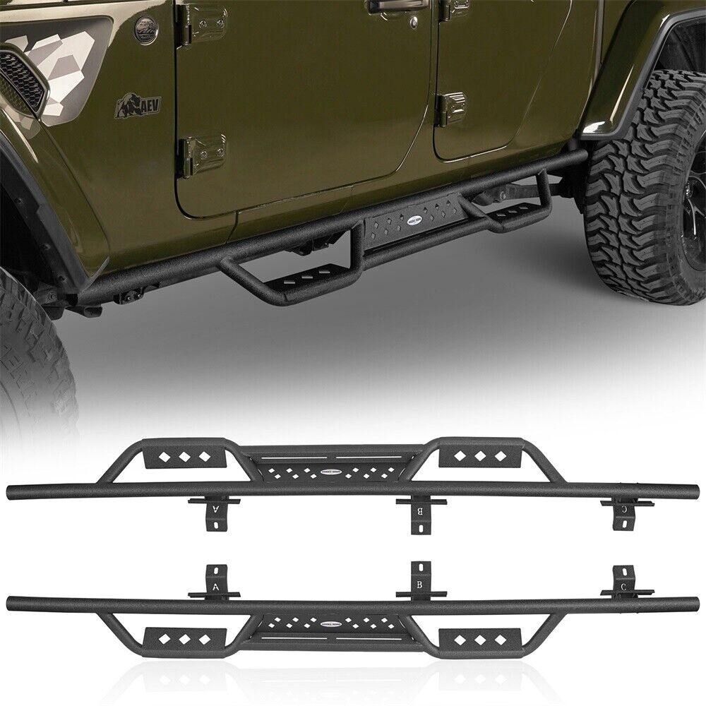 2X Textured Steel Wide Drop Nerf Side Step Bars for Jeep Gladiator JT 2020-2024
