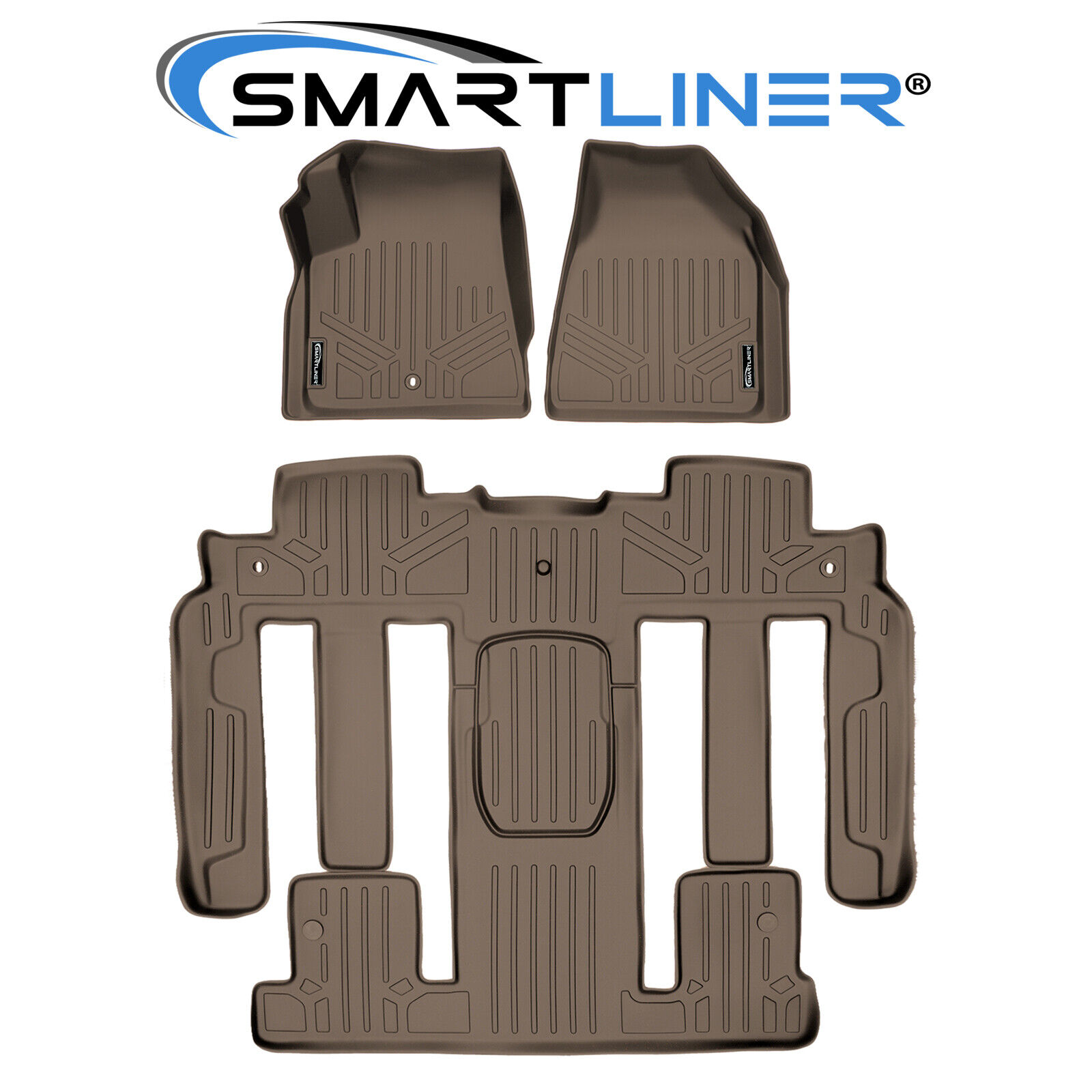 SMARTLINER All Weather Custom Fit Floor Mats Liner (3 Row) Set for SUV (Tan)