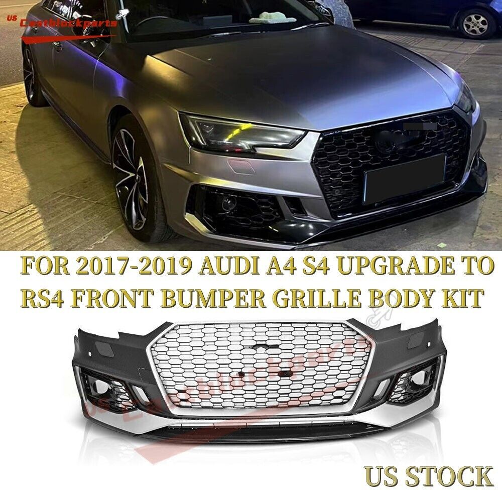 NEW FOR 2017 2018 2019 Audi A4 S4 UPGRADE TO RS4 FRONT BUMPER+GRILLE BODY KIT