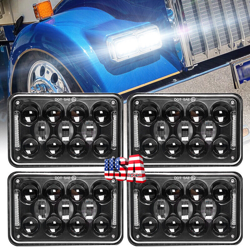 4pc DOT Approved 4x6inch Led Headlights For Peterbilt Kenworth H4651 H4652 H4666