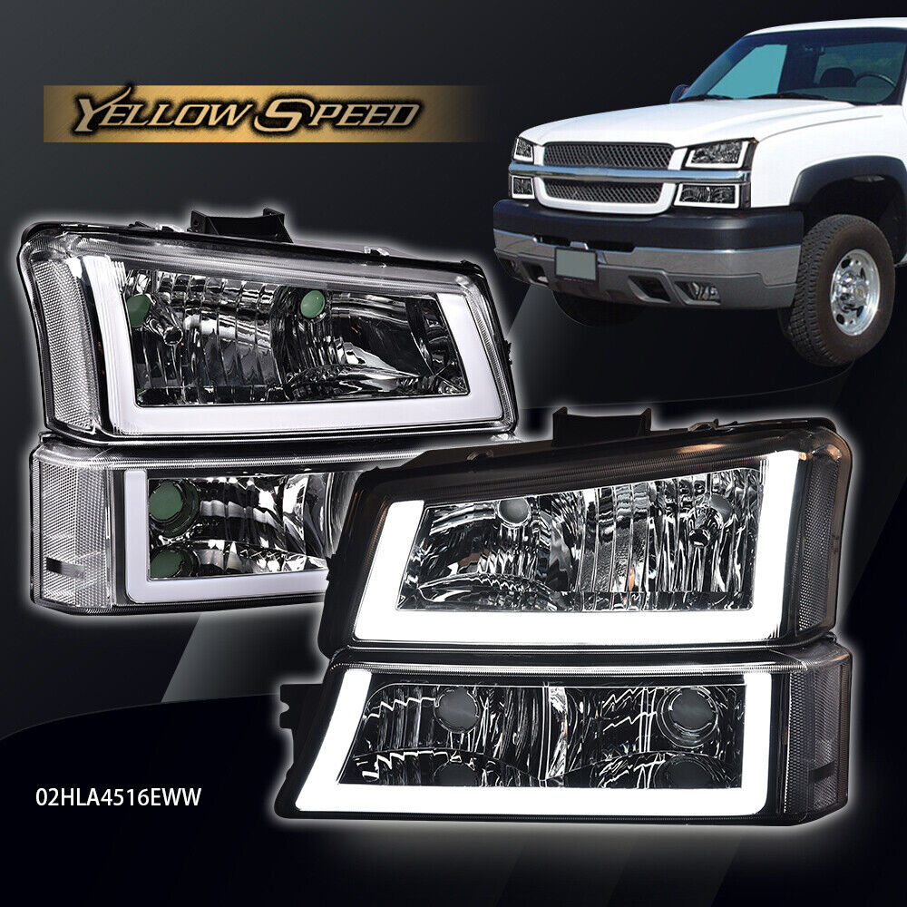 Fit For 2003-2006 Chevy Silverado/Avalanche Clear Chrome Headlights W/ LED DRL