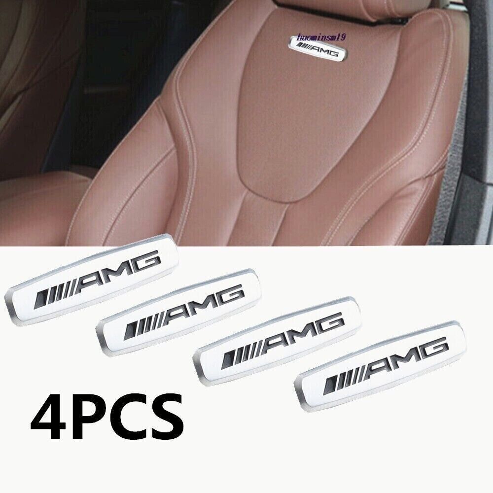 4x For AMG Emblems Car Front Rear Seat Tuning Badges Decal Silver 