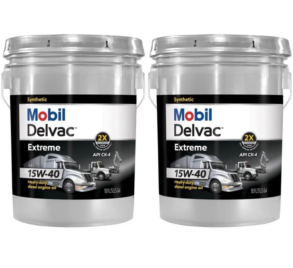 (2 Pack) Mobil Delvac Extreme Heavy Duty Full Synthetic Diesel Oil 15W-40, 5 gal