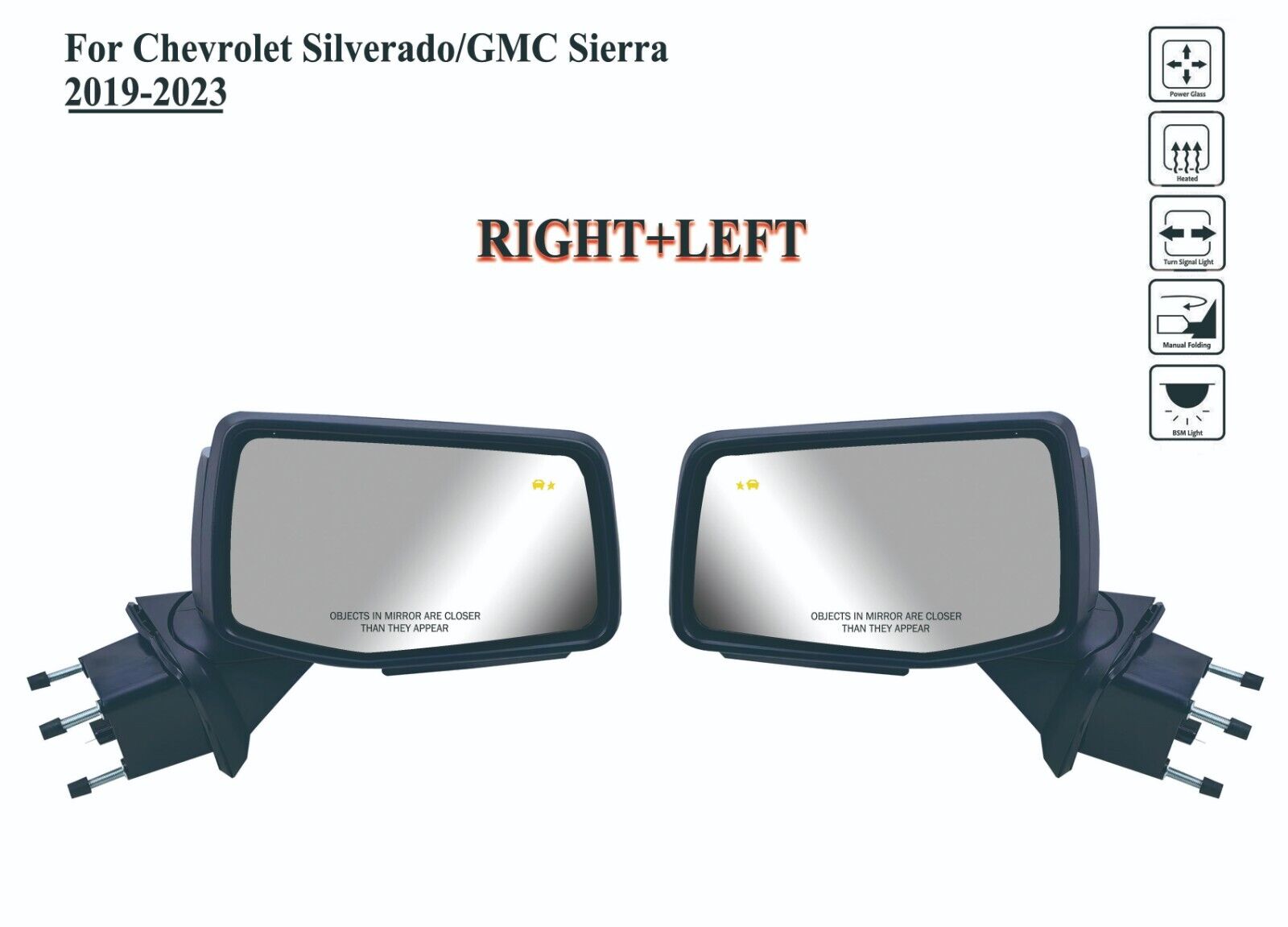Pair Right+Left Side Mirror Power Heat Manual Fold for 19 to24 Chevy Silverado