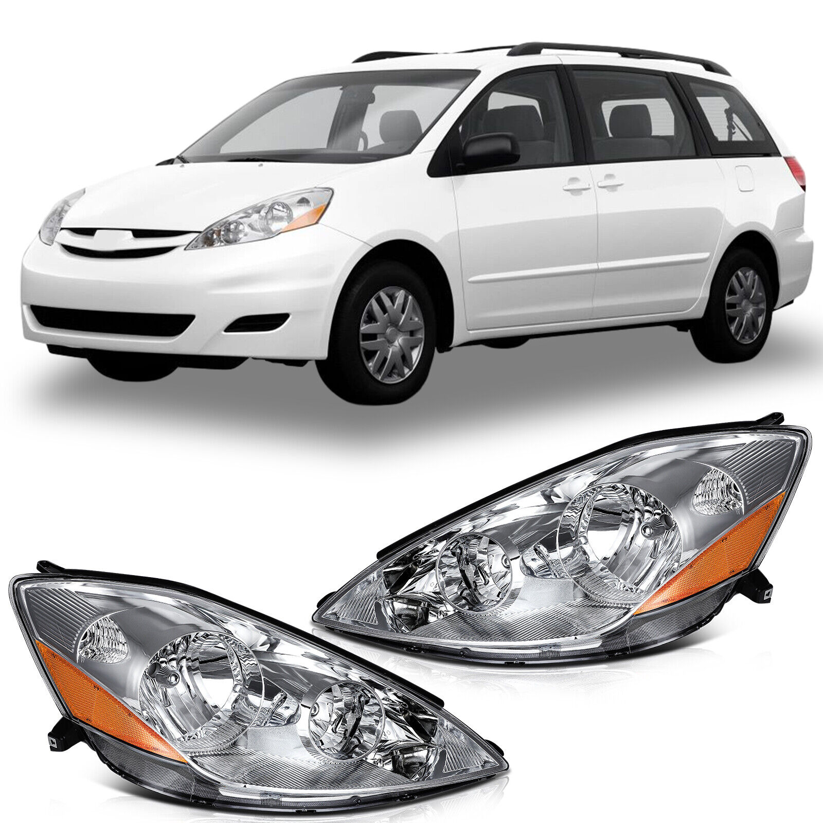 For 2006-2010 Toyota Sienna Chrome Housing Headlights Left+Right Pair