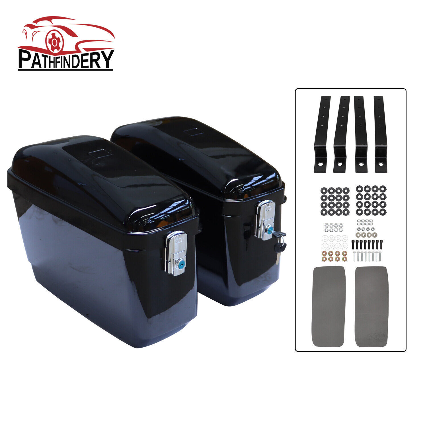 For Cruiser Motorcycle Hard Saddle Bags Trunk Luggage With Mounting Brackets 