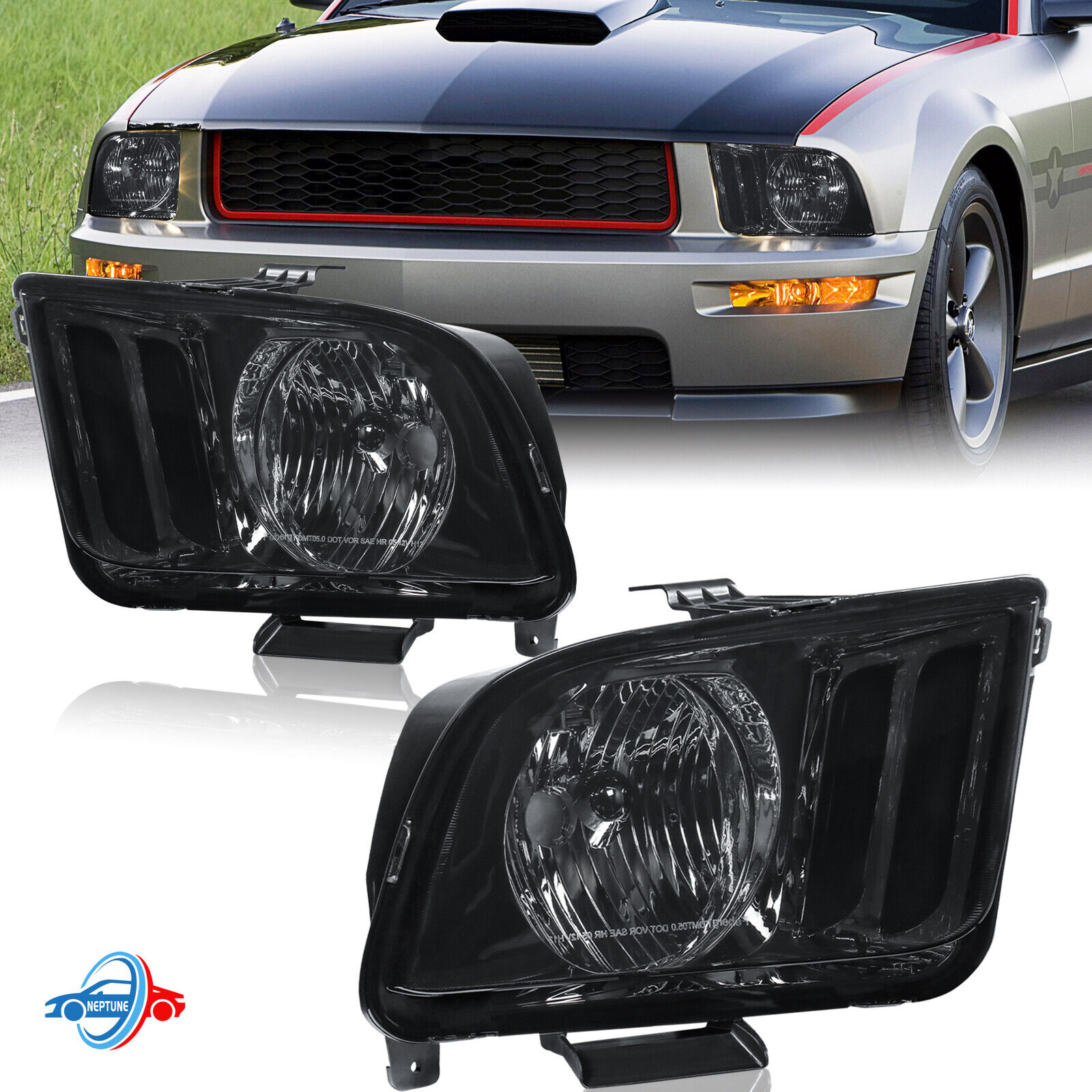 Smoke Lens Headlights For 2005-2009 Ford Mustang Headlamps Right & Left