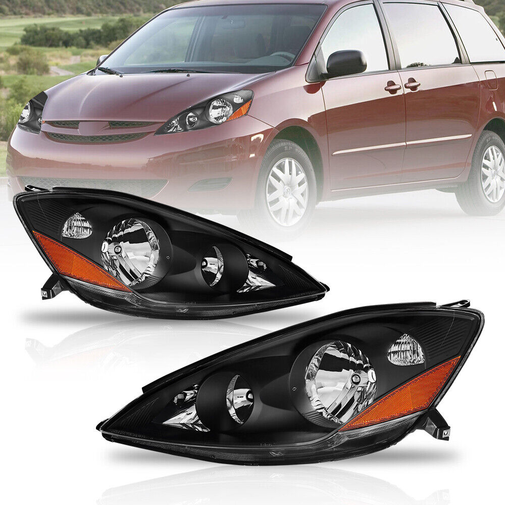 Pair Black Housing Headlight Front Lamp For 2006-2010 Toyota Sienna LE XLE
