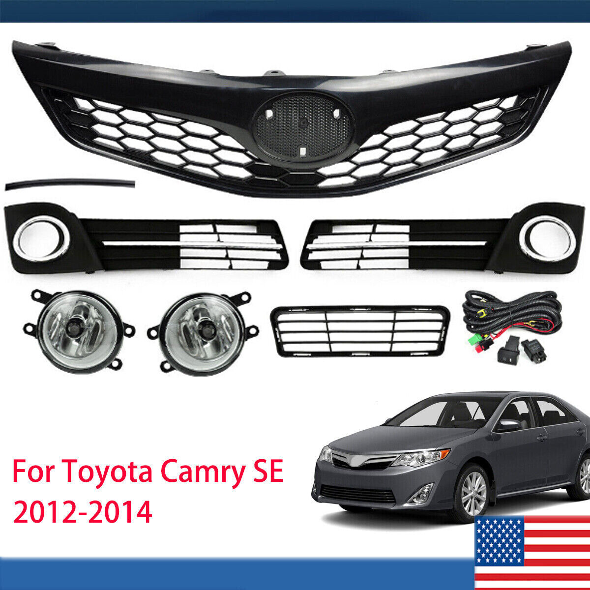 For 2012-2014 Toyota Camry SE Front Bumper Grille Fog Lamp Cover Bezel Set 6pcs