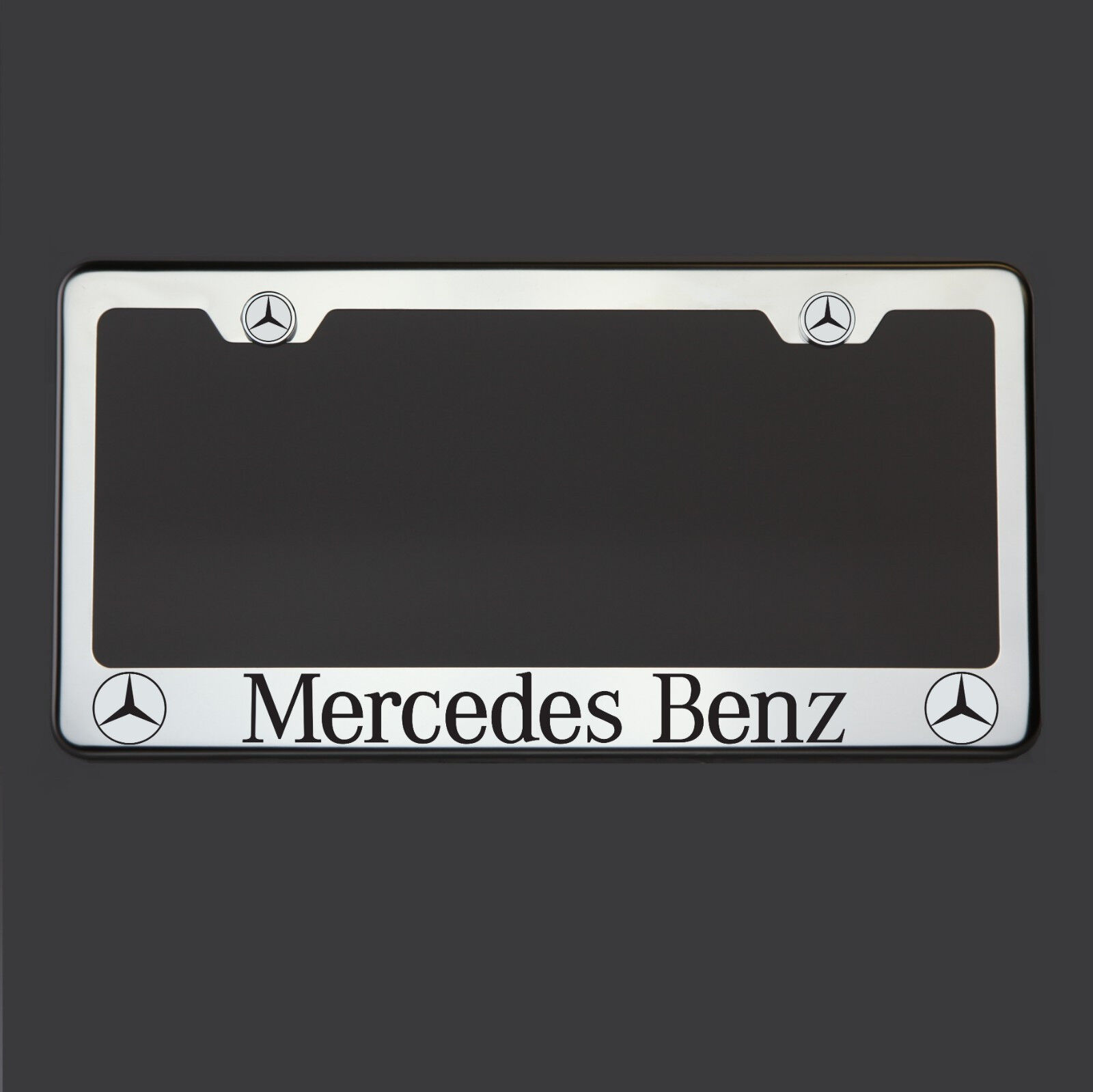 Polish Mirror 304 SS Black Letter Mercedes Benz Laser Etched License Plate Frame