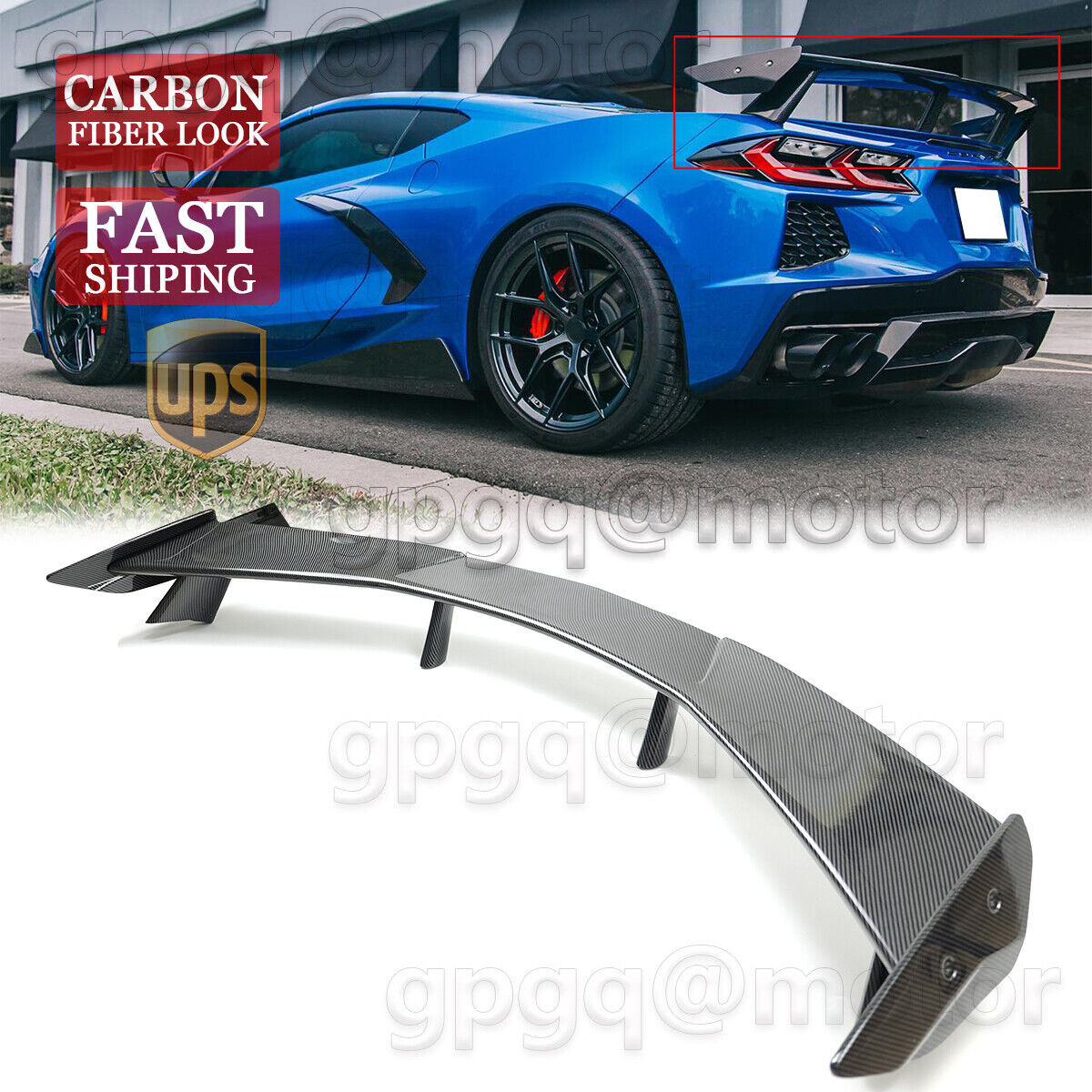 For Chevy Corvette C8 20-23 Carbon Fiber Style Rear Trunk Lid High Wing Spoiler