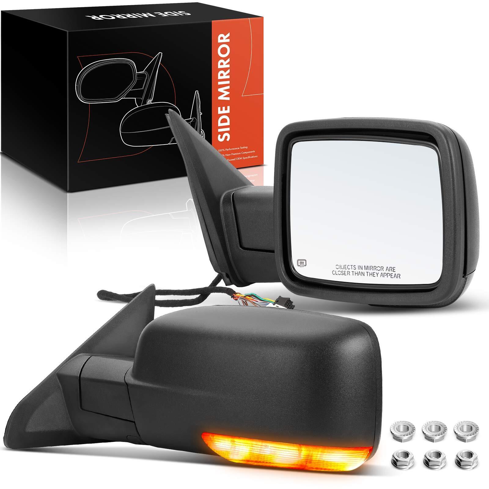 2x Textured Black Power Heated Towing Mirror w/ Power Folding for Dodge Ram 1500