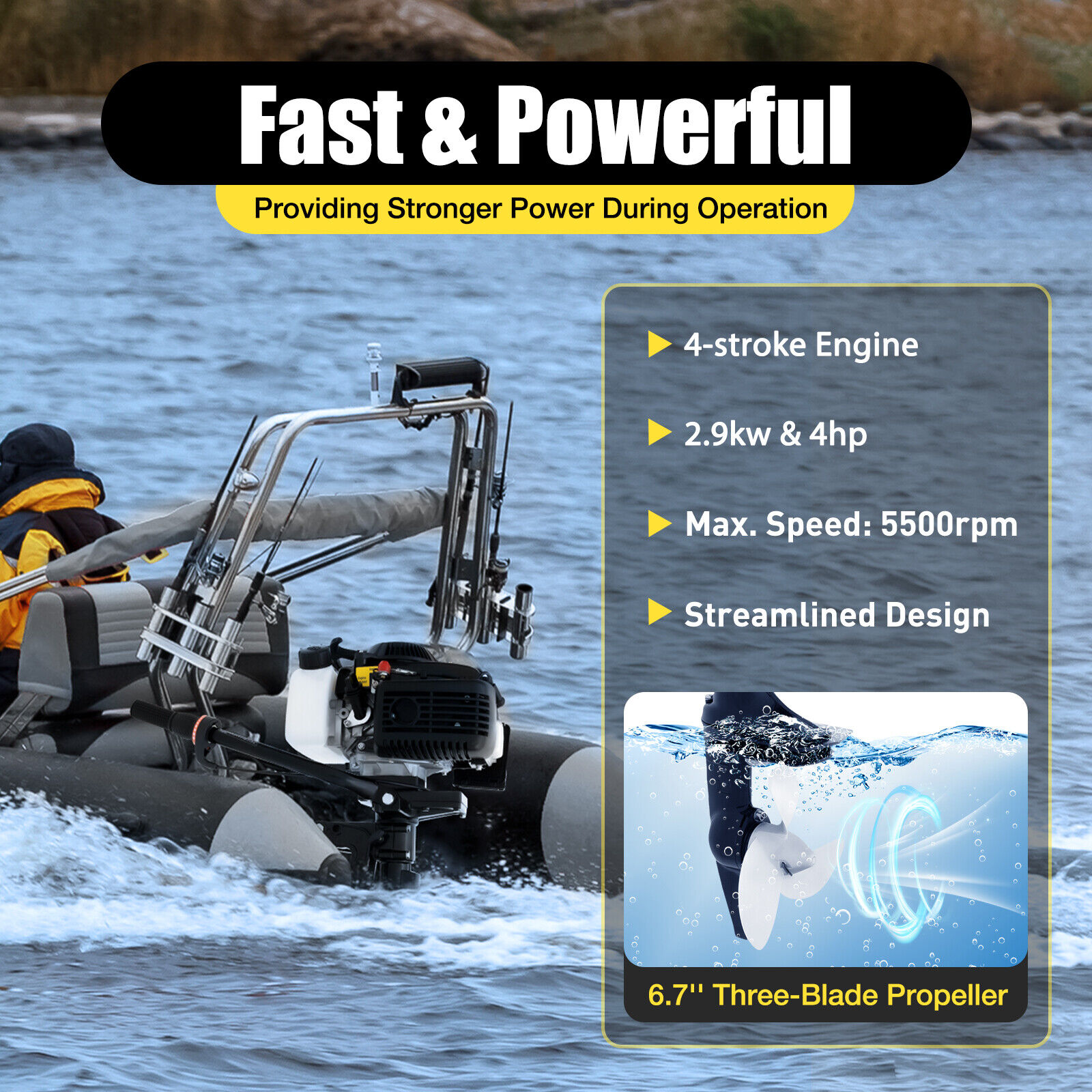 4 HP HANGKAI Outboard Motor 4 Stroke Fishing Boat Engine Water Air Cooling