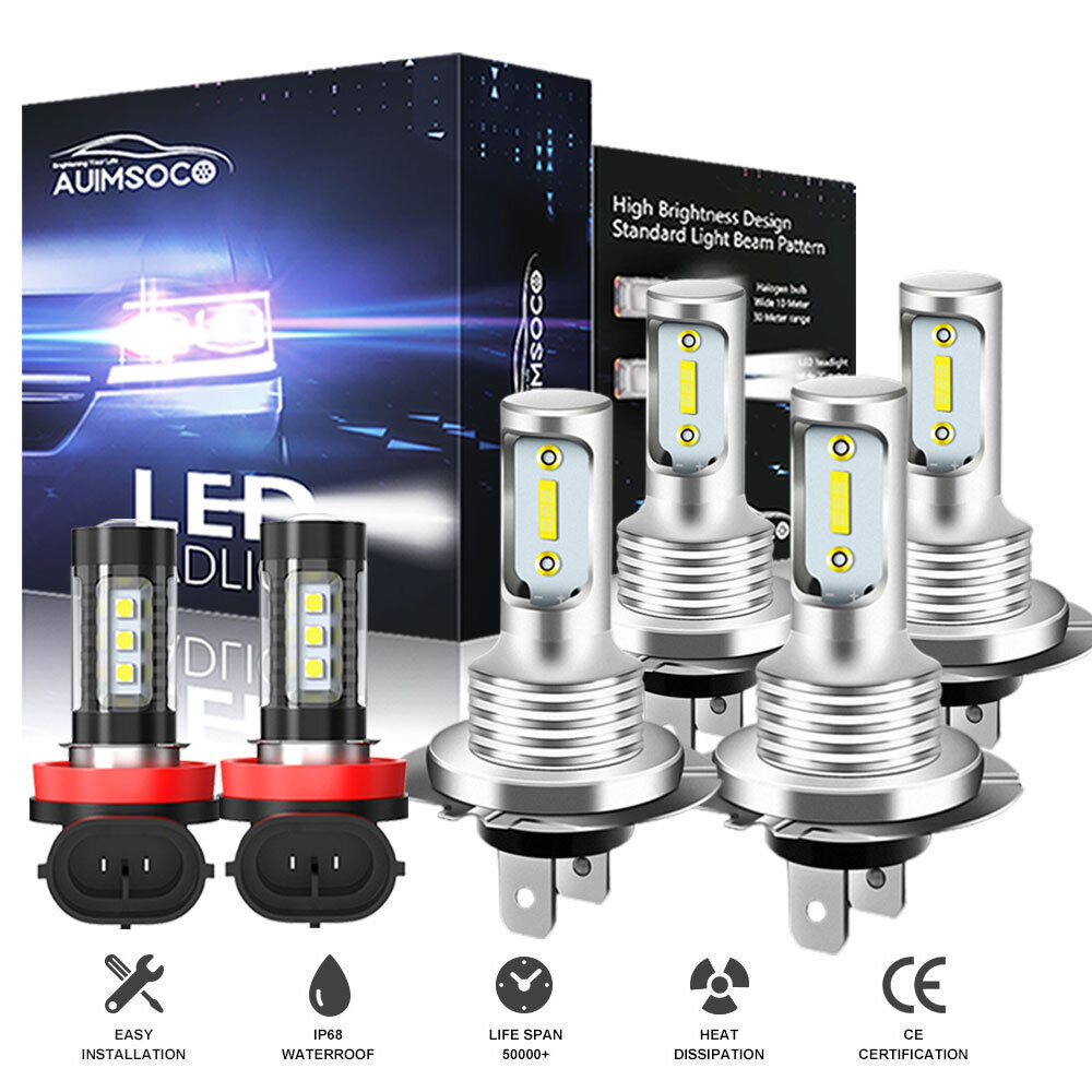 6x LED Headlight Combo High Low Bulbs Fog Light White For Hyundai Kona 2018-2021