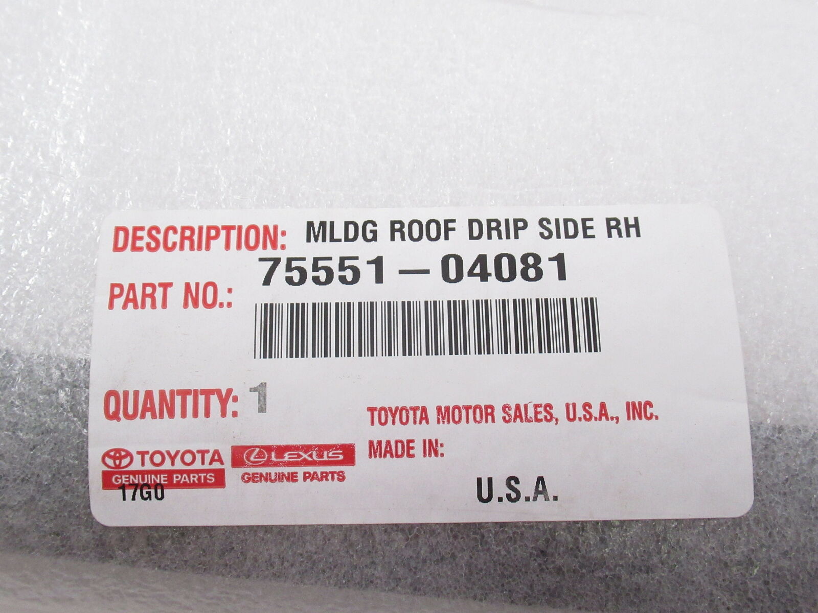 Genuine OEM Toyota 75551-04081 Passenger Roof Drip Molding 2016-2020 Tacoma
