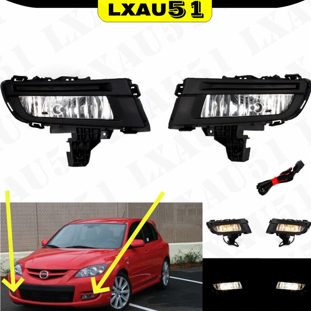 For 2007-2009 Mazda 3 Sedan Front Bumper Halogen Fog Lamp Light DRL LH&RH Pair