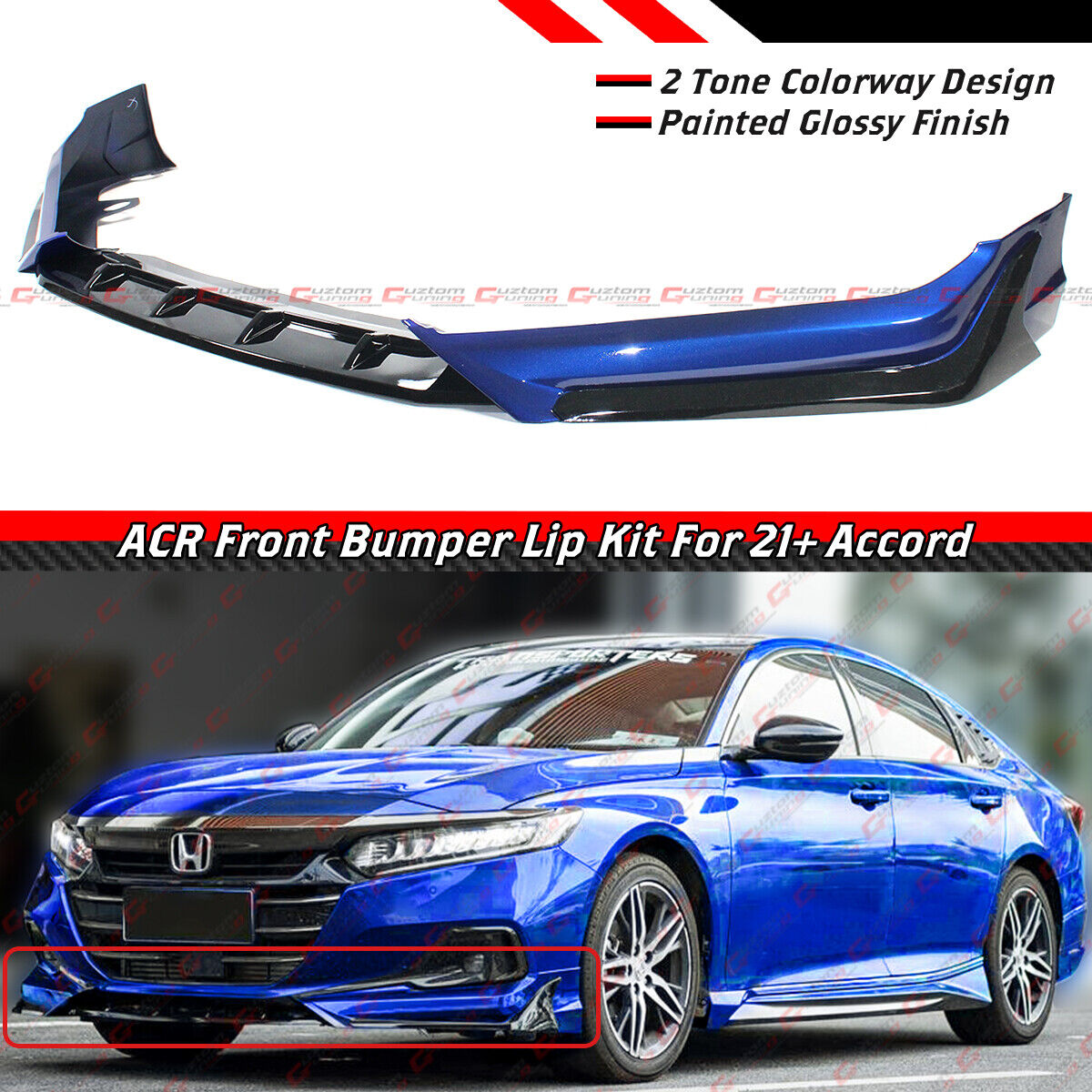 For 21-22 Honda Accord ACR Still Night Pearl Blue Front Bumper Lip Splitter Kit