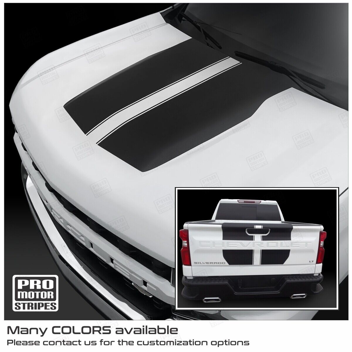 Chevrolet Silverado 2019-2023 Hood and Tailgate Stripes Decals (Choose Color)