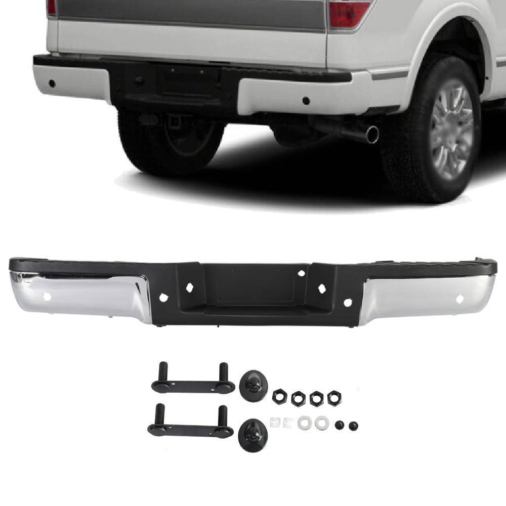 Rear Steel Bumper Assembly Sensor Holes Steel Chrome US For 2009-2014 Ford F150