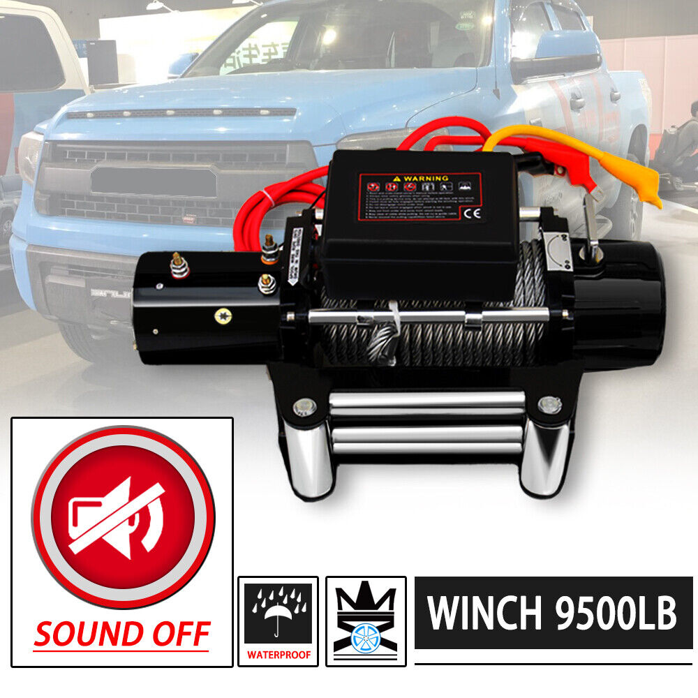 WIN-2X 9500lb 12V Electric MUTE Waterproof Winch Kit w/ Steel Cable&Remote