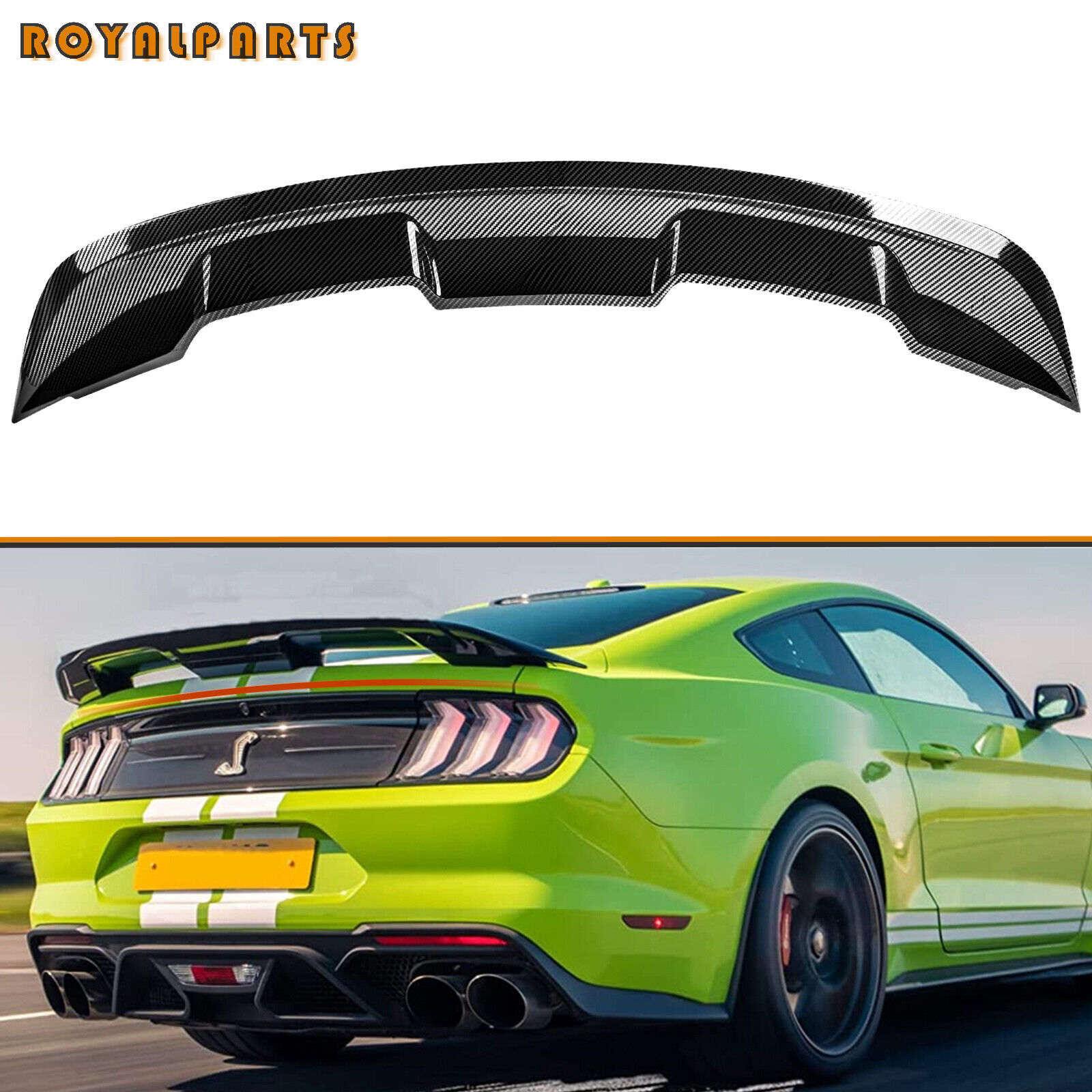 Fits 15-2024 Ford Mustang Coupe GT500 Style Rear Trunk Spoiler Wing Carbon Fiber
