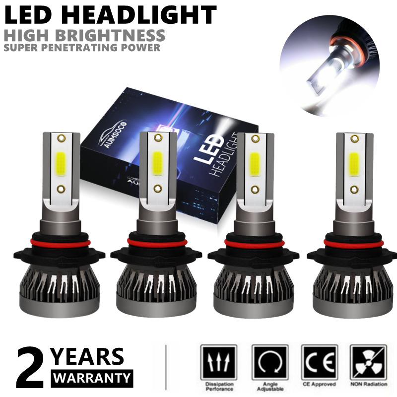 4PCS 9005 9006 LED Combo Headlight Kit Bulbs 6000K Cool White COB High Low Beam