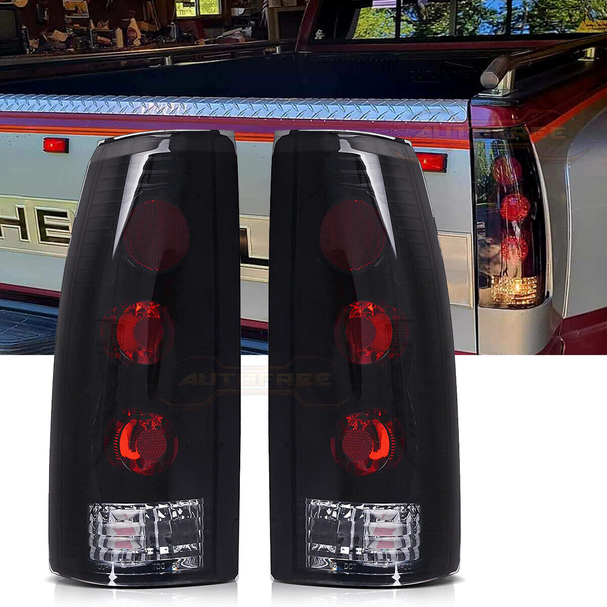 PAIR Tail Lights for 1988-1998 Chevy GMC C/K 1500 2500 3500 Smoke Brake Lamps