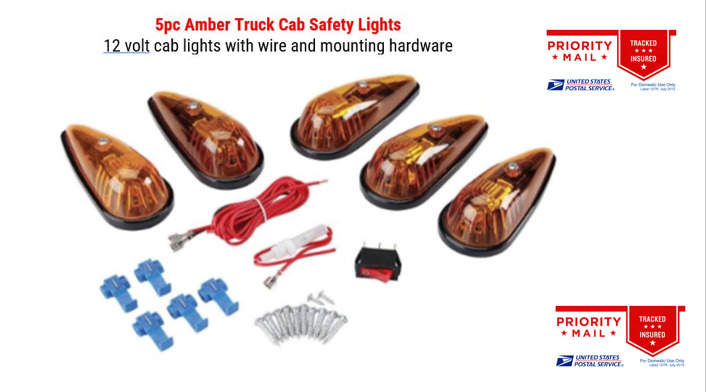 5pc Cab Truck Road Safety Teardrop Amber Lights w/ Lead Wires & Mounting Kit