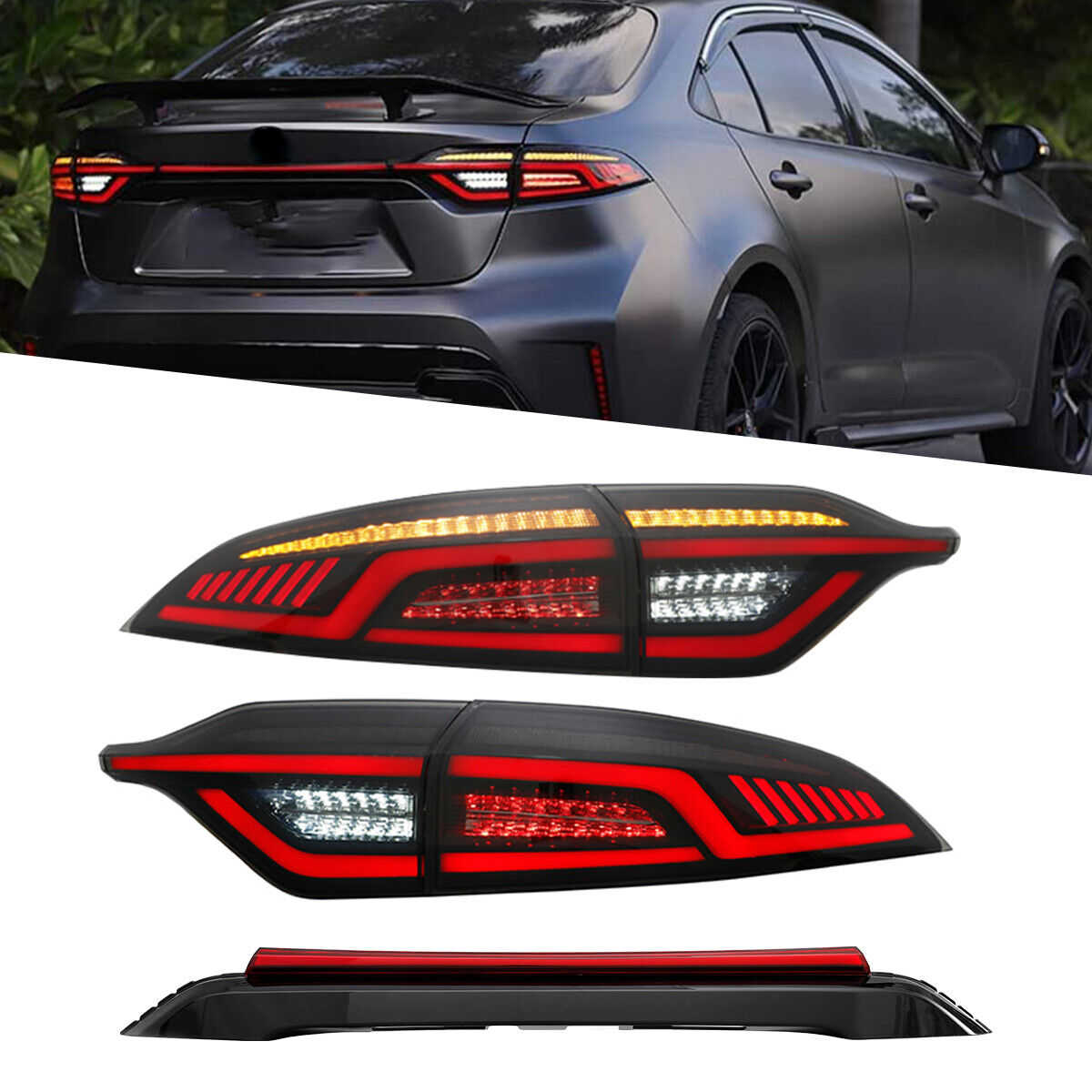 Pair LED Tail Light For Toyota US Corolla 2020-2022 Rear Lamp Smoke Assembly