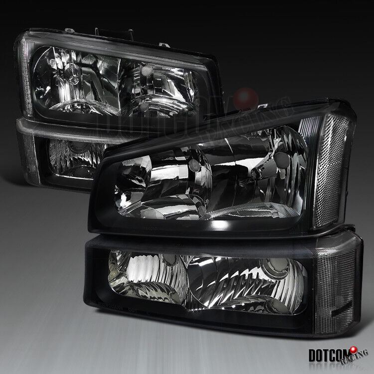 Chevy 2003-2007 Silverado 2002-2006 Avalanche Black Headlights+Signal Bumper