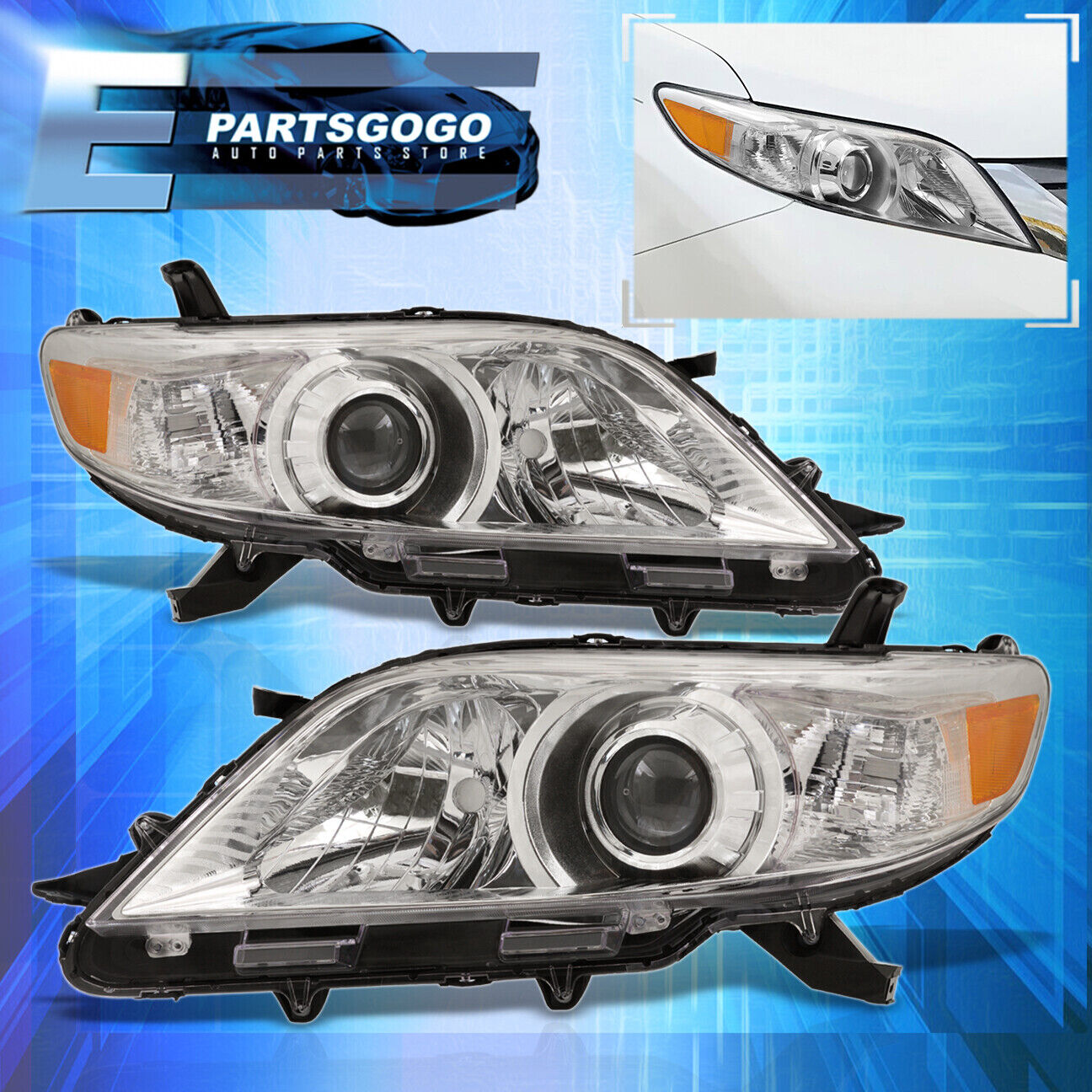 For 11-20 Toyota Sienna Halogen Replacement Headlights Lamps Pair Chrome Amber