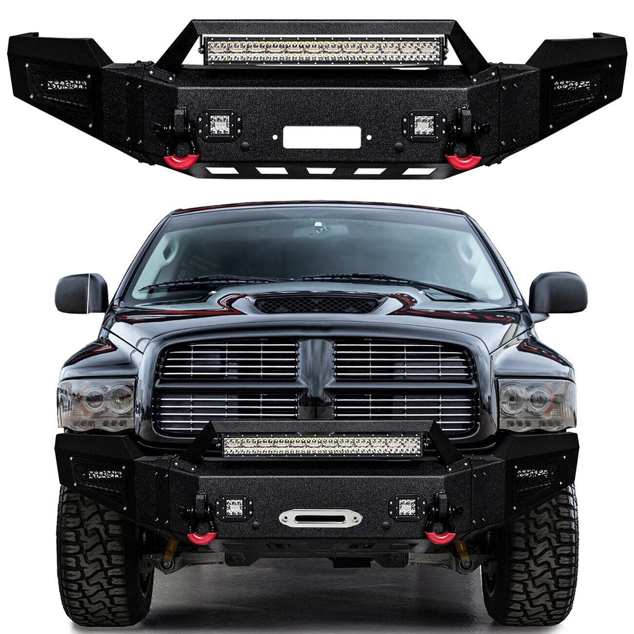 For 2003-2005 Dodge Ram 2500 3500 Front Bumper With Winch Plate and LED Lights