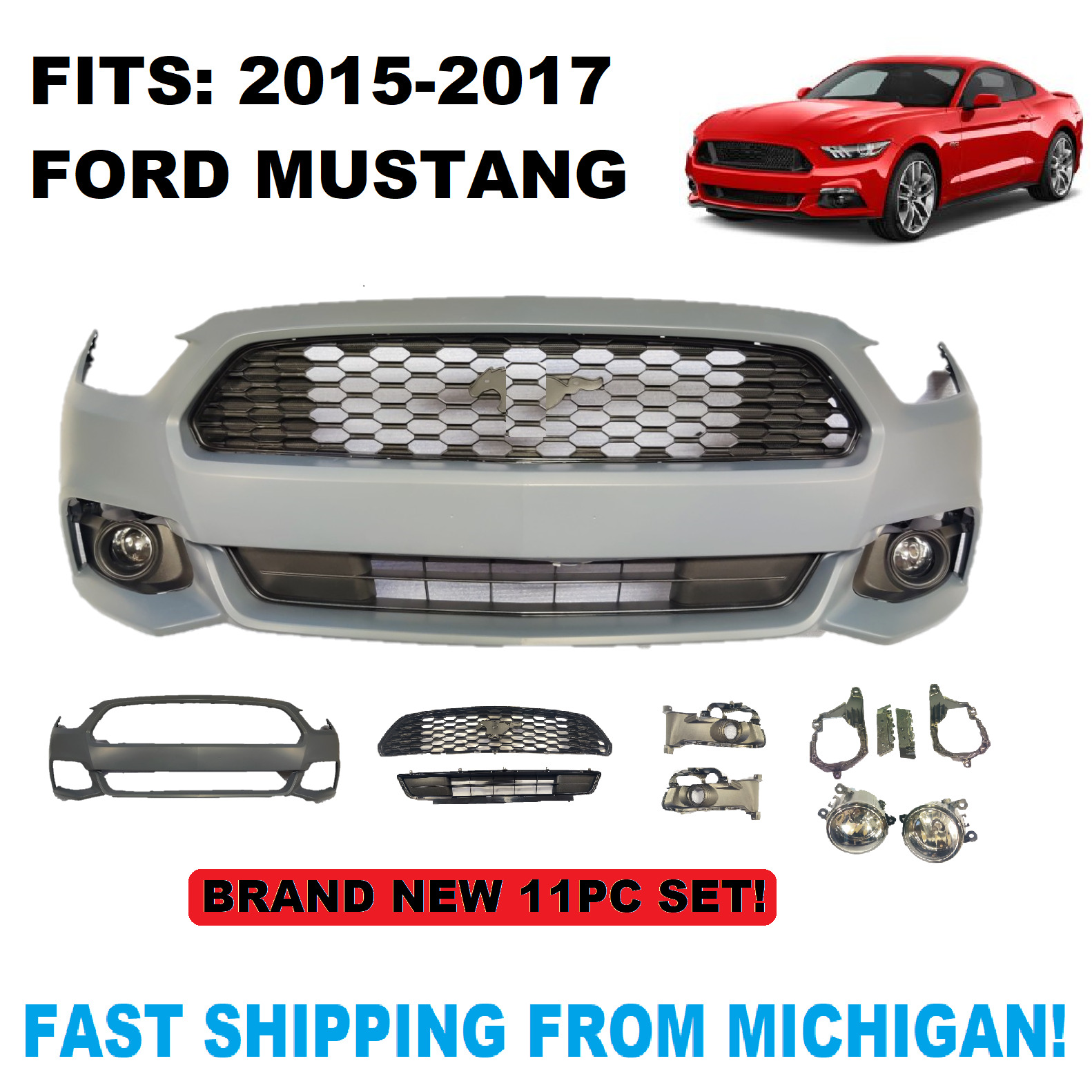 NEW Front Bumper Cover for 2015 2016 2017 Ford Mustang 15 16 17