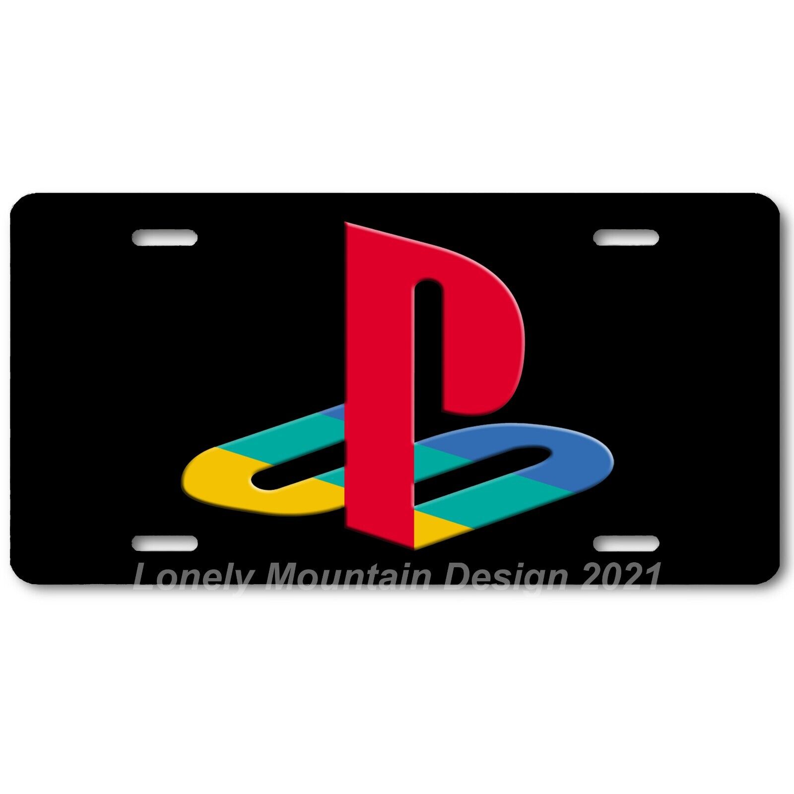 Sony Playstation Inspired Art on Black FLAT Aluminum Novelty License Tag Plate