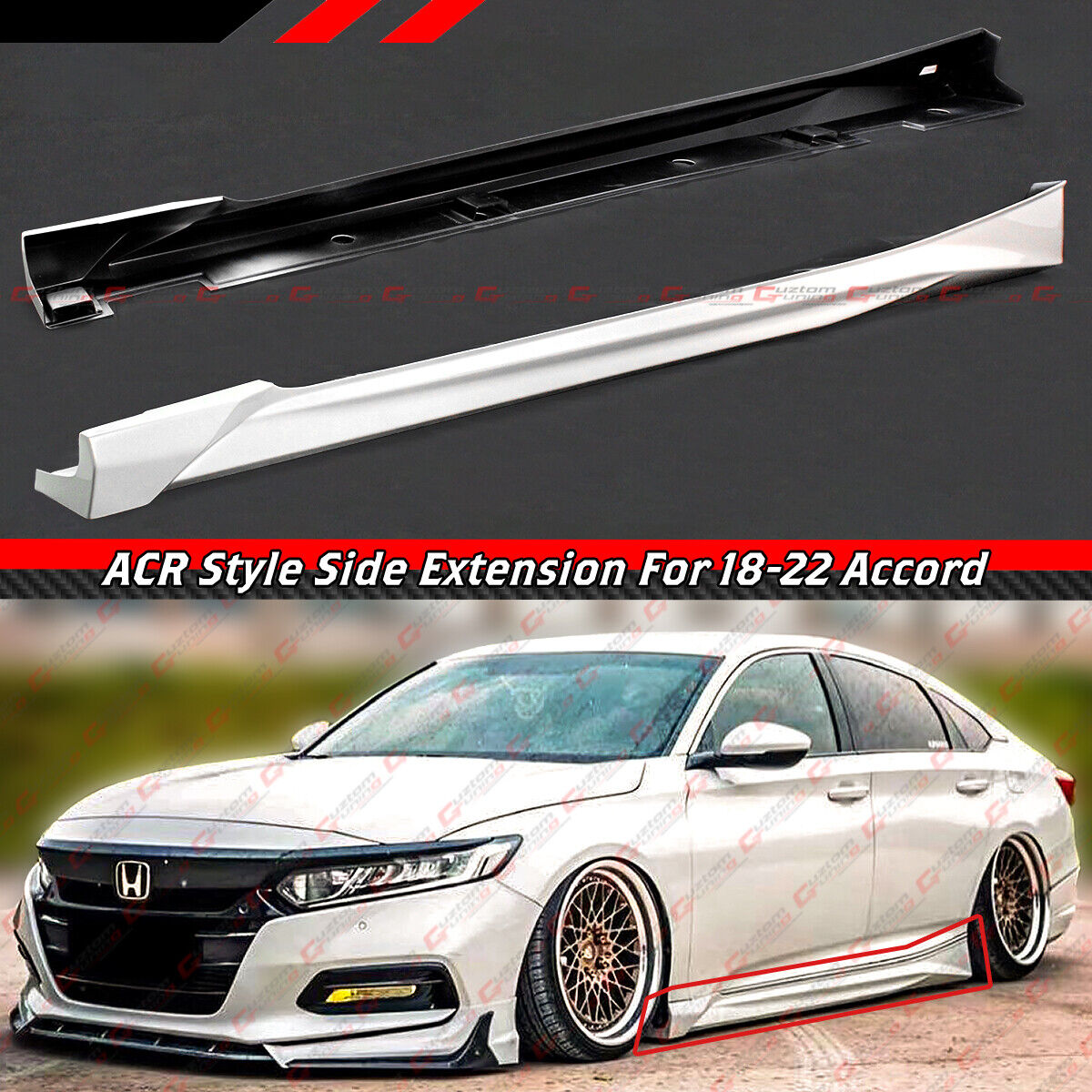 For 2018-2022 Honda Accord ACR Platinum White Pearl Add On Side Skirt Extensions