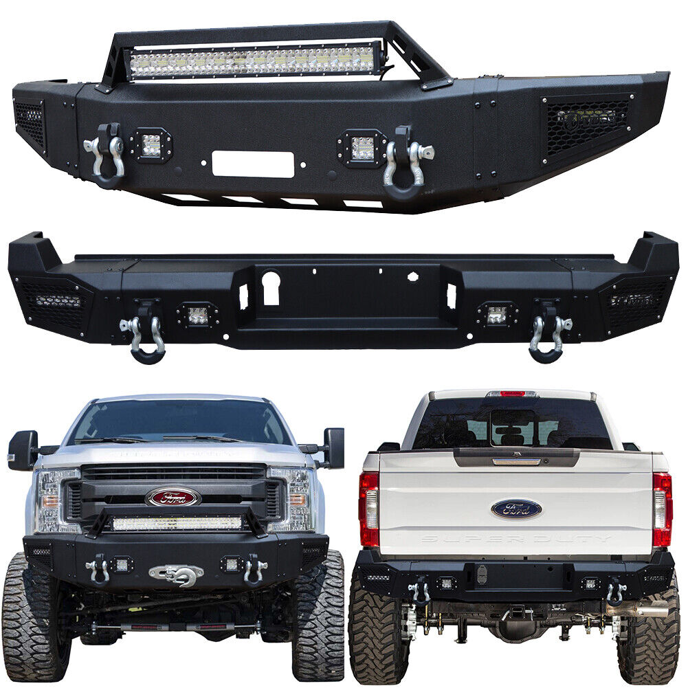 For 2017-2022 F250 F350 Steel Front and Rear Bumper with Lights & D-Rings