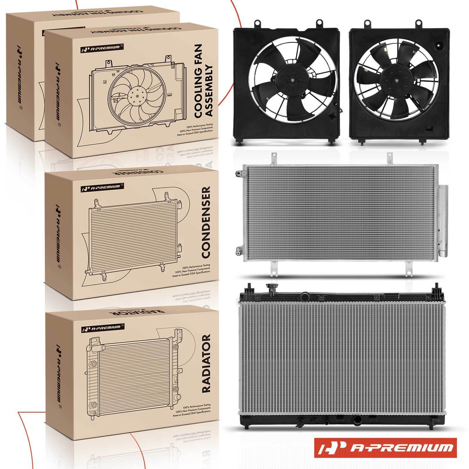 4pcs Radiator & A/C Condenser & Cooling Fan Kit for Honda Fit 2015-2020 L4 1.5L