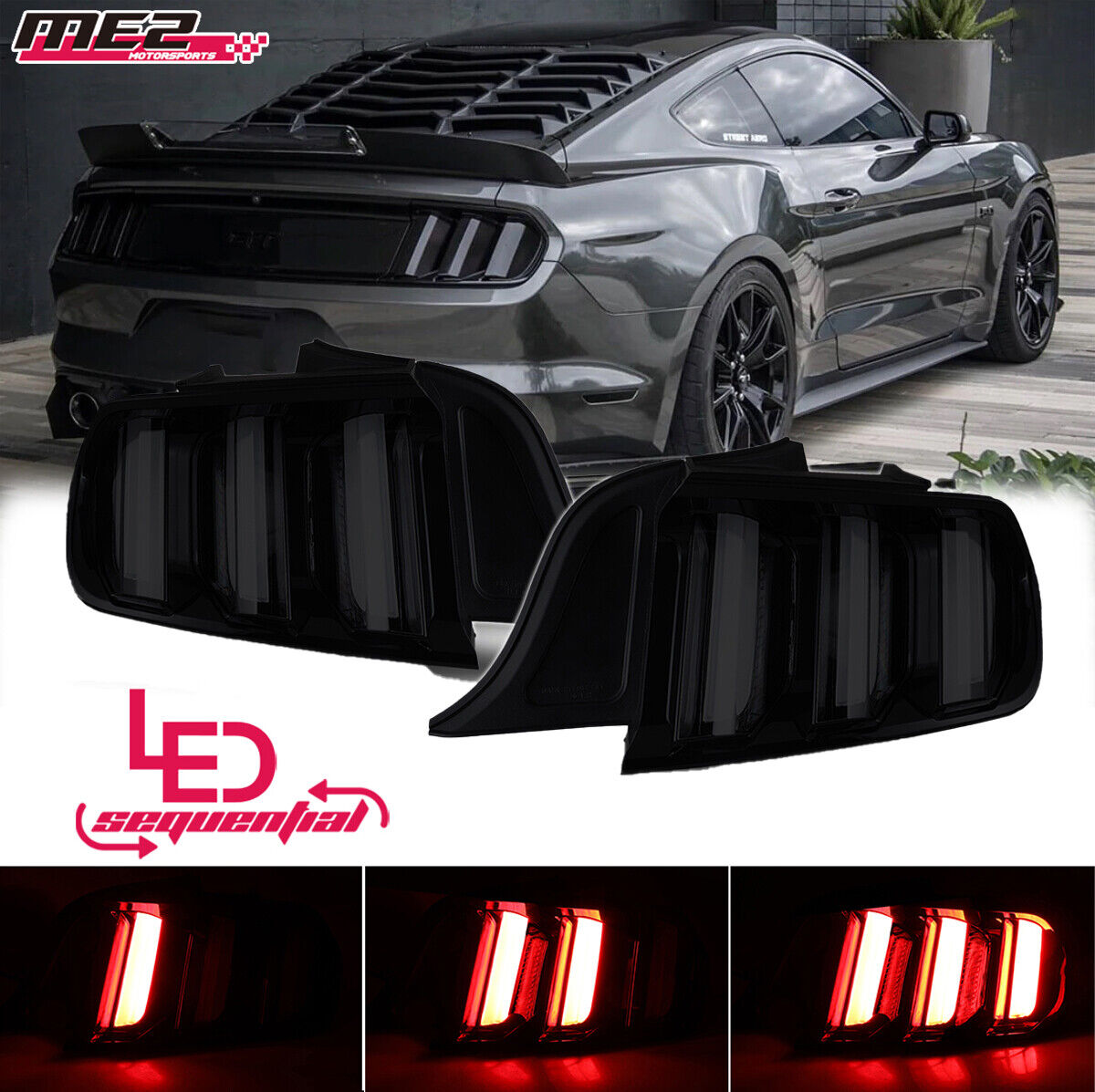 Tail Lights For 2015-2023 Ford Mustang LED Sequential Brake Rear Lamp Smoked